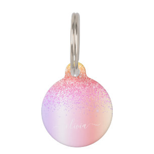 Rainbow Pastel Girly Glitzer Metal Monogram Name Haustiermarke