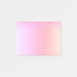 Rainbow Pastel Girly Glitzer Metal Monogram Name Post-it Klebezettel