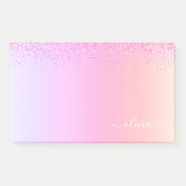 Rainbow Pastel Girly Glitzer Metal Monogram Name Post-it Klebezettel