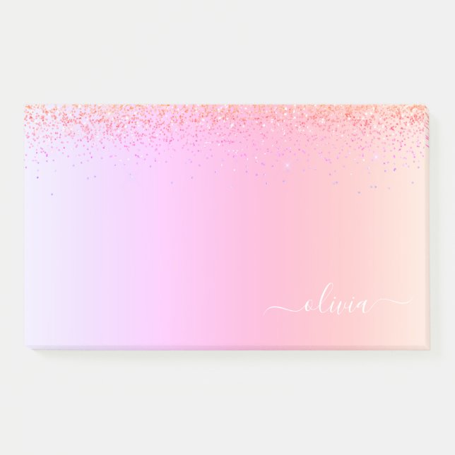 Rainbow Pastel Girly Glitzer Metal Monogram Name Post-it Klebezettel (Vorderseite)