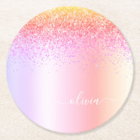 Rainbow Pastel Girly Glitzer Metal Monogram Name