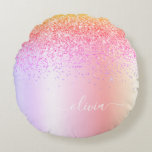Rainbow Pastel Girly Glitzer Metal Monogram Name Rundes Kissen<br><div class="desc">Rainbow Pastel Foil Sparkle Glitzer Pinsel Metal Monogram Name Pouf Kissen. Das Kissen macht den perfekten 16 Geburtstag, Hochzeit, Brautparty, Babydusche oder Junggeselinnen-Abschied Geschenk für jemanden, der sein Zimmer in Rose Gold dekoriert.</div>
