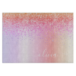 Rainbow Pastel Girly Glitzer Metal Monogram Name Schneidebrett