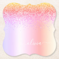 Rainbow Pastel Girly Glitzer Metal Monogram Name