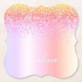 Rainbow Pastel Girly Glitzer Metal Monogram Name Untersetzer