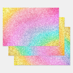 Rainbow Pastel Glitzer Muster Decoupage Geschenkpapier Set