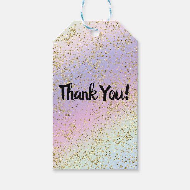 Rainbow Pastel Gold Glitzer Fantasy Birthday Party Geschenkanhänger (Vorderseite)