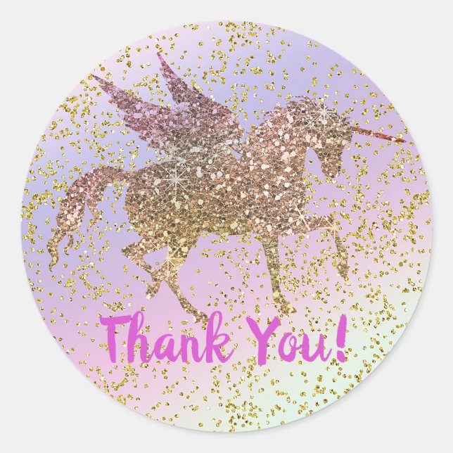Rainbow Pastel Gold Glitzer Fantasy Birthday Party Runder Aufkleber (Vorderseite)