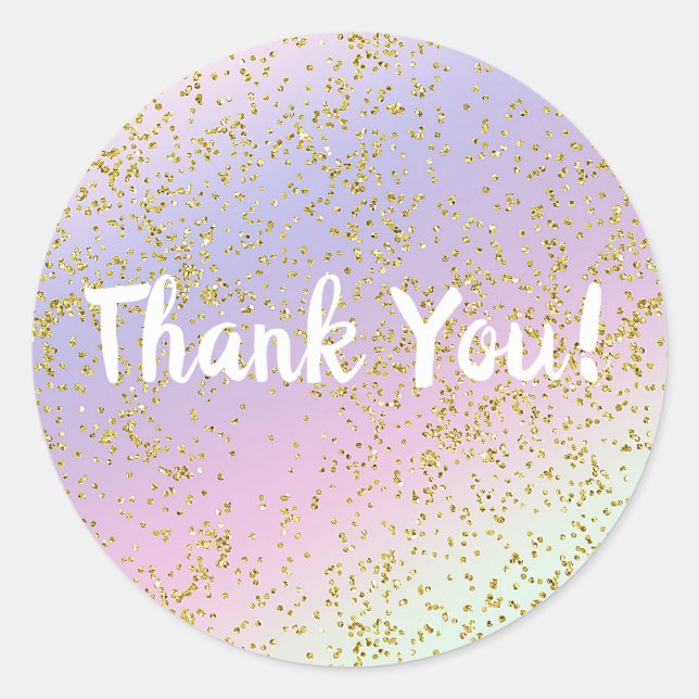 Rainbow Pastel Gold Glitzer Fantasy Birthday Party Runder Aufkleber (Vorderseite)