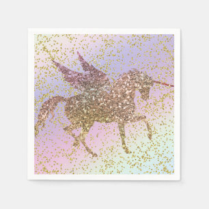 Rainbow Pastel Gold Glitzer Unicorn Geburtstagspar Serviette