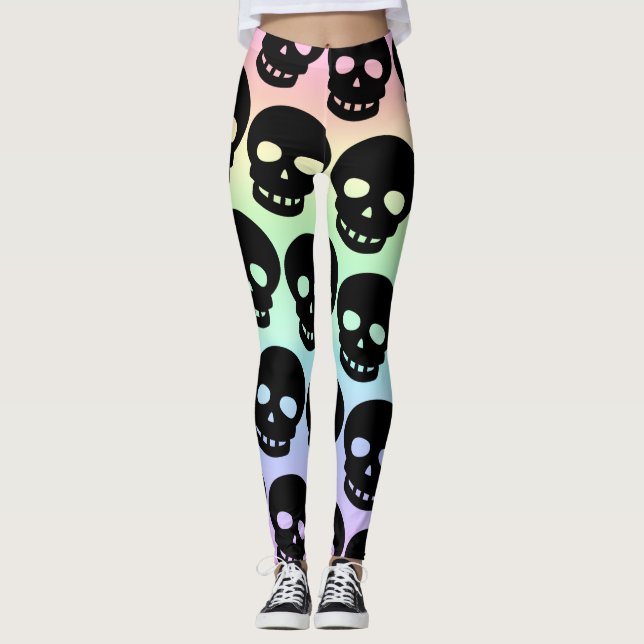 Rainbow Pastel Goth Skulls Big Print Leggings (Vorderseite)