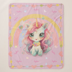 Rainbow Pastel Lilac Kawaii Unicorn mit Namen Sherpadecke
