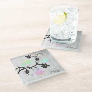 Rainbow Pastel Lovebirds Personalisiert Glasuntersetzer