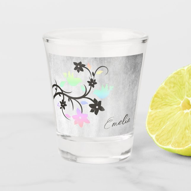 Rainbow Pastel Lovebirds Personalisiert Shotglas Schnapsglas (Vorderseite)