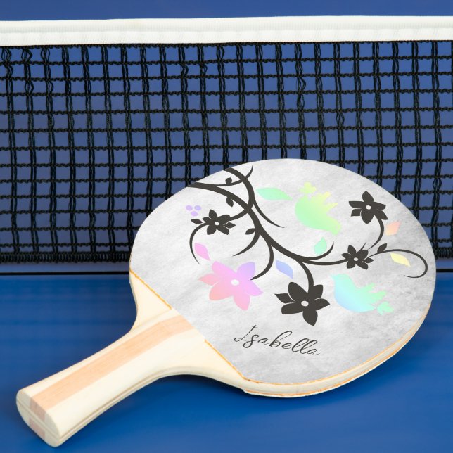 Rainbow Pastel Lovebirds Personalisiert Tischtennis Schläger (InSitu)
