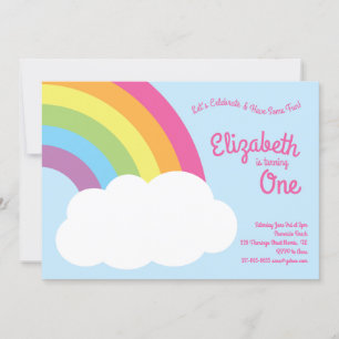 Rainbow Pastel Niedlich Kids 1. Geburtstag Party Einladung