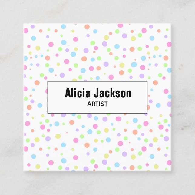 Rainbow Pastel Polka Dots Abstrakt Quadratische Visitenkarte (Vorderseite)