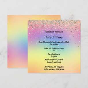 Rainbow Pastel Sparkle Diamond Wedding Einladung