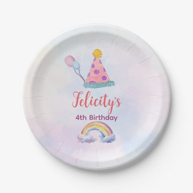 Rainbow Pastel Unicorn Any Age Birthday  Pappteller (Vorderseite)