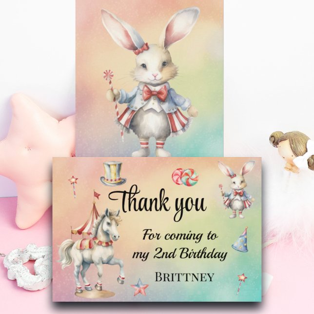 Rainbow Pastel w Animals 2. Geburtstag Dankeskarte (Von Creator hochgeladen)