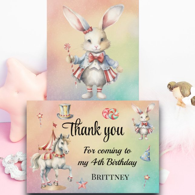 Rainbow Pastel w Animals 4. Geburtstag Dankeskarte (Von Creator hochgeladen)