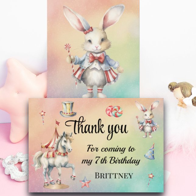 Rainbow Pastel w Animals 7. Geburtstag Dankeskarte (Von Creator hochgeladen)