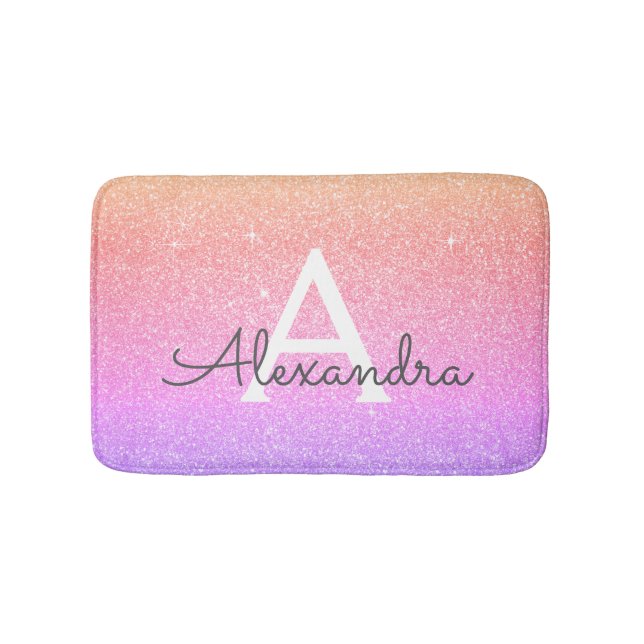 Rainbow Pastell Glitzer Sparkle Monogram Bath Mat Badematte (Vorderseite)