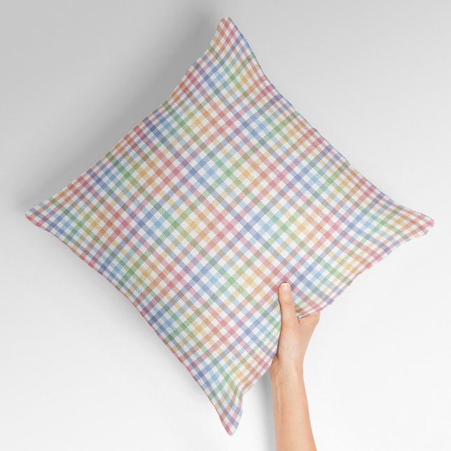 Rainbow Pastell karierter niedlicher Federgingham Kissen (Von Creator hochgeladen)
