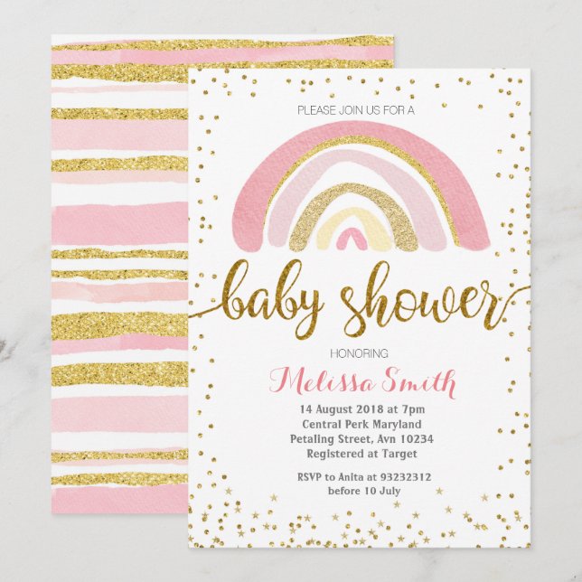 Rainbow pasti baby Dusche Einladung Girl (Vorne/Hinten)