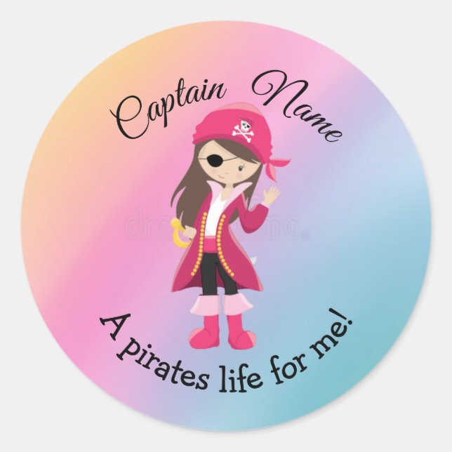Rainbow Pastle YOUNG Girl Party Pirate Classic Runder Aufkleber (Vorderseite)