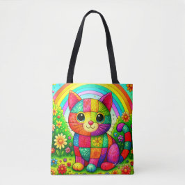 Rainbow Patchwork Cat Art Tasche