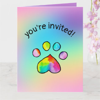 Rainbow Paw Print Birthday Party Einladung