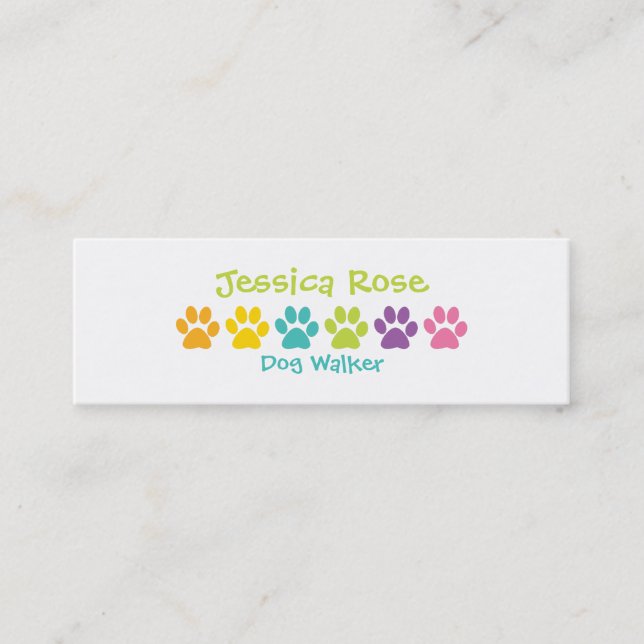 Rainbow Paw Print Dog Walker Mini Visitenkarte (Vorderseite)
