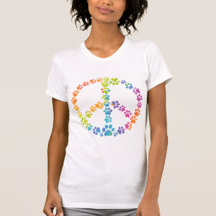 Rainbow Paw Print Peace Sign T - Shirts