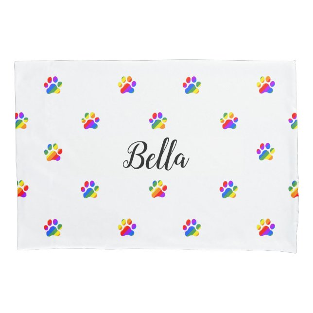 Rainbow Paw Prints Individuelle Name Kissen Case Kissenbezug (Vorderseite)