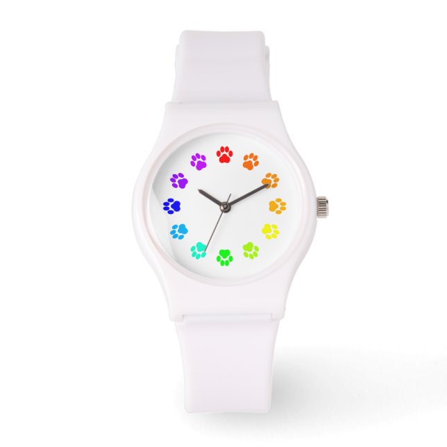 Rainbow Pawprint White Women's Watch Armbanduhr (Vorderseite)