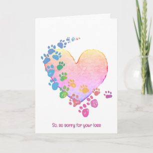 Rainbow Pawprints auf einem Herz für Pet Loss Beil Karte