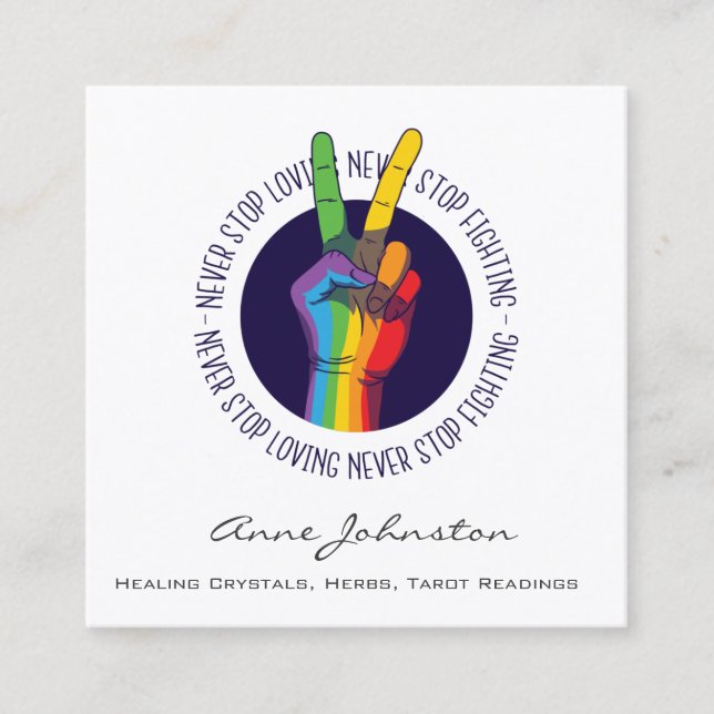 Rainbow Peace Hand Business Card Quadratische Visitenkarte (Vorderseite)
