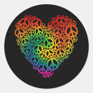 Rainbow Peace Heart Runder Aufkleber