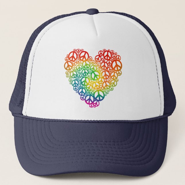 Rainbow Peace Heart Truckerkappe (Vorderseite)