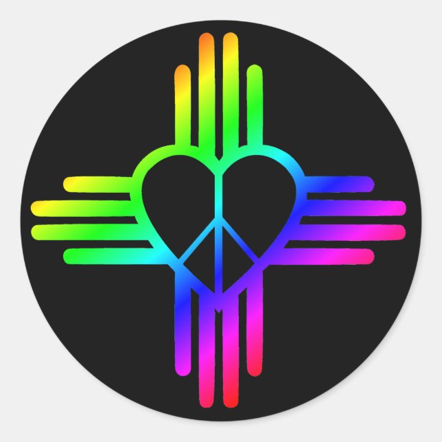 Rainbow Peace Heart Zia auf schwarz Runder Aufkleber (Vorderseite)