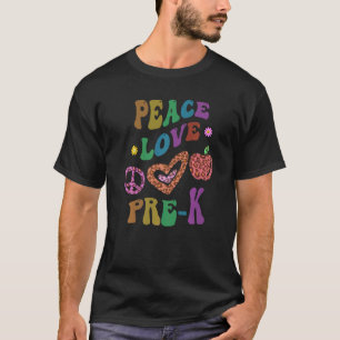Rainbow PEACE LIEBE PRE K Leopard Print Retro PreK T-Shirt