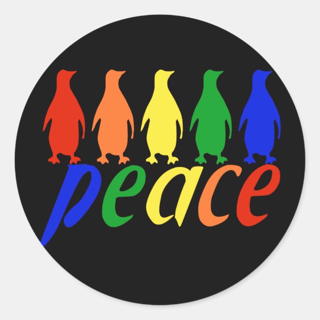Rainbow Peace Penguins Runder Aufkleber (Vorderseite)