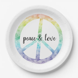 Rainbow Peace Schild mit Herz personalisiert Pappteller