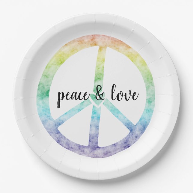 Rainbow Peace Schild mit Herz personalisiert Pappteller (Vorderseite)