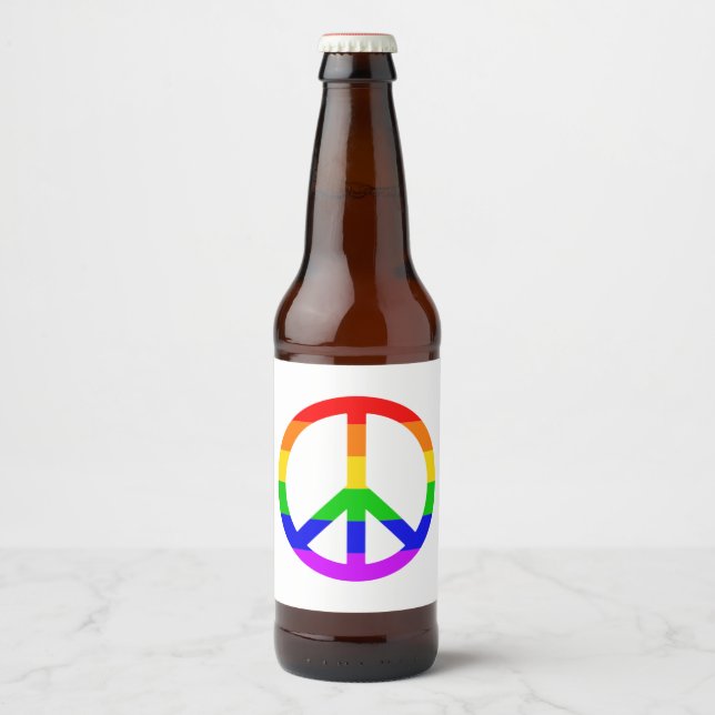 Rainbow Peace Sign Bierflaschenetikett (Vorderseite)