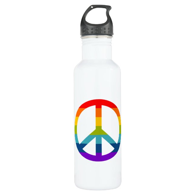 Rainbow Peace Sign Edelstahlflasche (Vorderseite)
