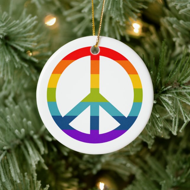 Rainbow Peace Sign Keramik Ornament (Baum)