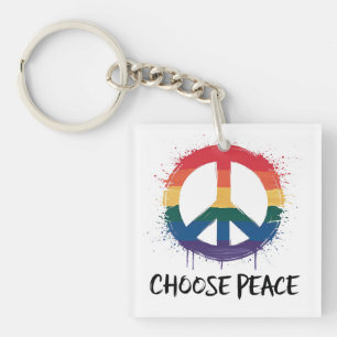 Rainbow Peace Sign mit "Choose Peace" Text Schlüsselanhänger