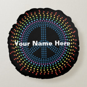 Rainbow Peace Sign Personalisiert Black Rundes Kissen